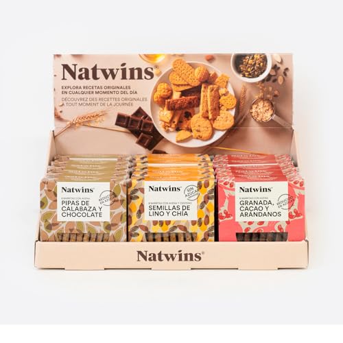 Barritas de avena (Pack 15 x 80g) Surtido 3 sabores: Calabaza y Chocolate Negro, Lino y Chía, Granada, Cacao y Arándanos – Alto en Fibra – Reducido en Azúcares