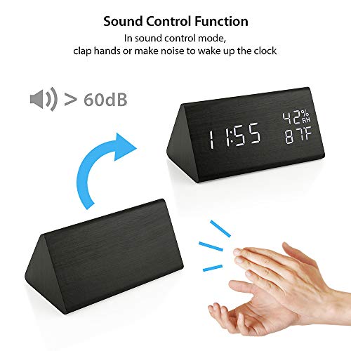 Oct17 10505 Wooden Alarm Clock, Smart Led Digital Clock For Bedroom/Desks, Upgraded With Time Temperature, Adjustable Brightness And Voice Control, Humidity Displaying thumb #5