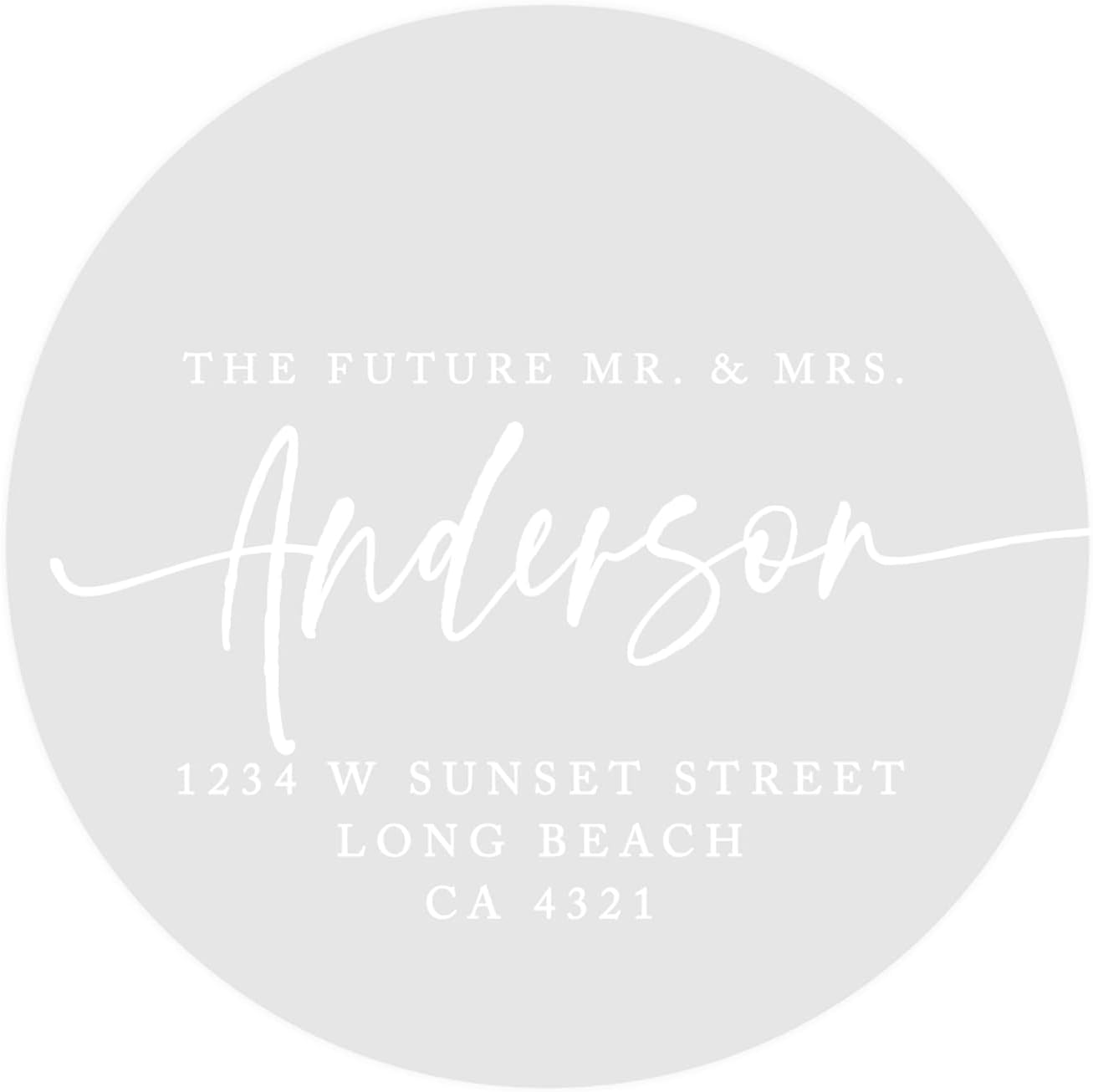 Andaz Press 2" Round Clear Personalized Wedding Return Address Labels with White Ink, Custom Future Mr. & Mrs. Envelope Tab Sealer Self-Adhesive Mailing Sticker Labels for Wedding Invitations, 40-Pack