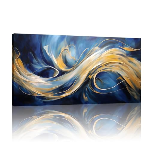 Art mural encadré abstrait bleu et jaune 40x80 cm pour habiller une chambre moderne