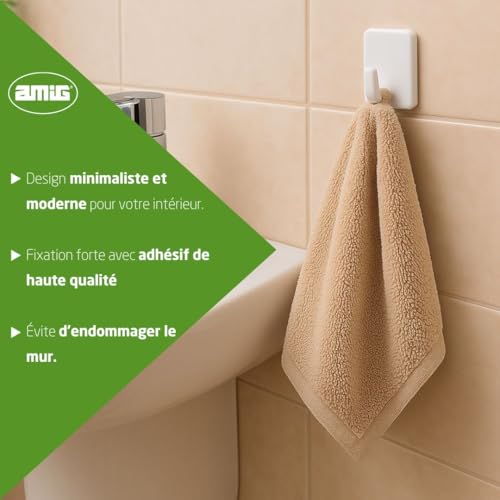 Crochets adhésifs Amig blancs lot de 20 pour fixation murale sans perçage - 4