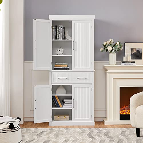 Yaheetech Kitchen Pantry Storage Cabinet, 72" Storage Organizer Cabinet With Doors, Drawer And Adjustable Shelves, Freestanding Pantry Cupboard For Kitchen/Dinning Room/Living Room/Laundry, White #TOP3