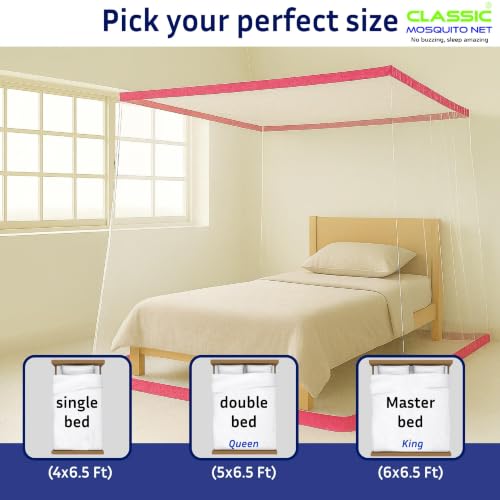 Image of Classic Mosquito Net for King Size Bed with Double Zipper | Folding Machardani | Strong Polyester Breathable Mesh 4 x 6.5 ft | Easy Entry /Exit, Lightweight, for Home, Travel & Daily use - Pink