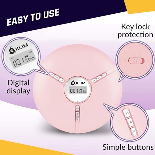 Image of KLIM Discman Portable CD Player with Headphones, Built-in Battery - New Version - CD Players for Home, Car - Compatible w /SD Card, CD, CD-R, CD-RW, MP3, WMA - 5 EQ Effects - Walkman CD Player - Pink