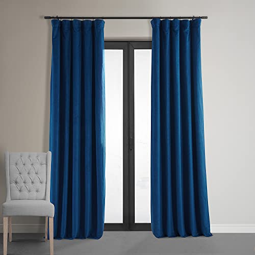 HPD Half Price Drapes Signature Velvet Thermal Blackout Curtains for Living Room 120 Inch Long (1 Panel) Rod Pocket Insulated Blackout Curtains for Bedroom Window Curtains, 50W x 120L, Union Blue