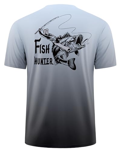 Pudolla Men's Fishing Swim Shirts Short Sleeve Sun Protection UV UPF 50+ SPF T-Shirt(Gradient_Grey_Black_Fish 4XL)