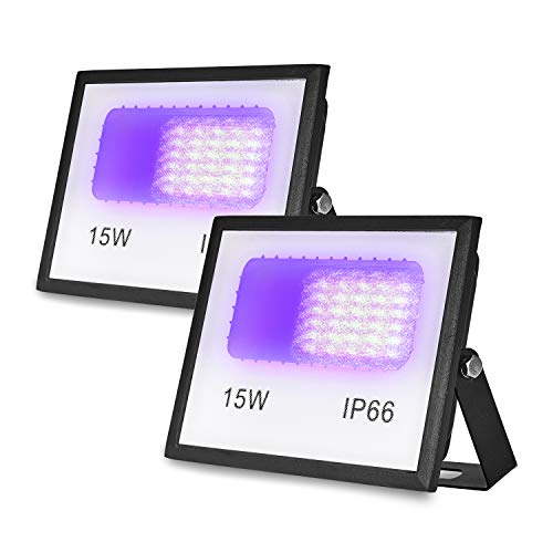 LANFU 2 Pack 15w LED Black Light Blacklight for Fluorescent Neon Glow in The Dark High Power LED Flood Light IP65 with Plug for Party Birthday,Bar,Party Supplies,Aquariumï¼ˆWhite Shellï¼‰