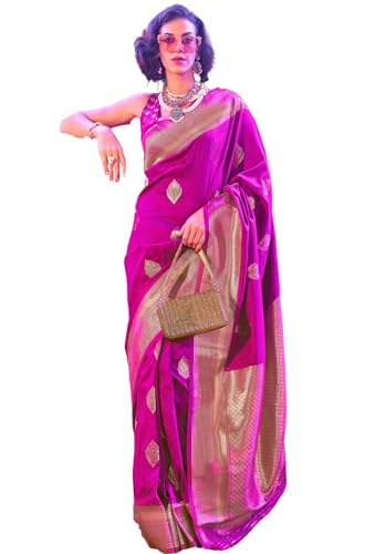 Image of SGF11 Women's Kanjivaram Pure Soft Silk Saree For Women Pure Golden Zari With Blouse Piece