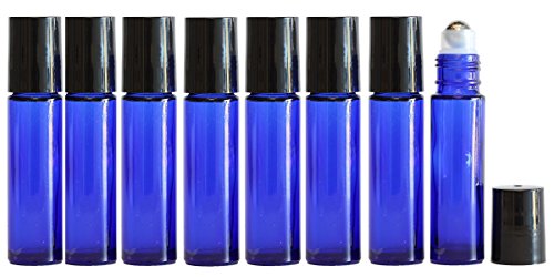 Cobalt Blue Glass Roll-On Bottles (8 Count) with Stainless Steel Roller Balls for Essential Oils, Colognes & Perfumes