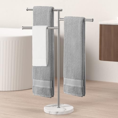 KES Porta Asciugamani da Terra Portasciugamani Girevoli 3 Braccia Bagno Acciaio Inossidabile SUS304 Salviette Porta Asciugamano Marmo Lucidato, BTH219