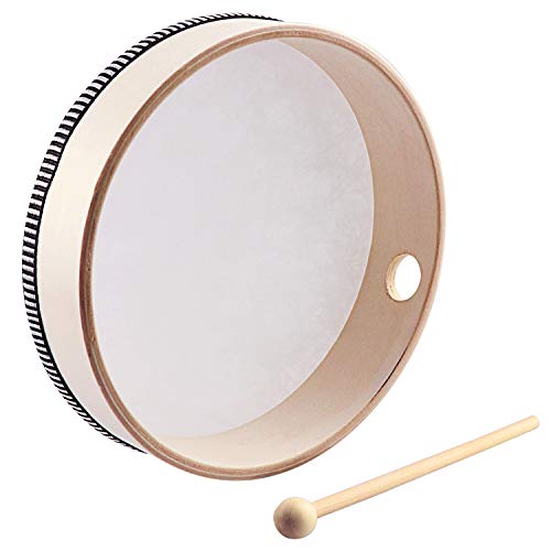 HiGift 2 Pack Hand Drums Kids Percussion Preschool Wood Frame Drum with Wooden Drum Beater-10 Inch & 8 Inch
