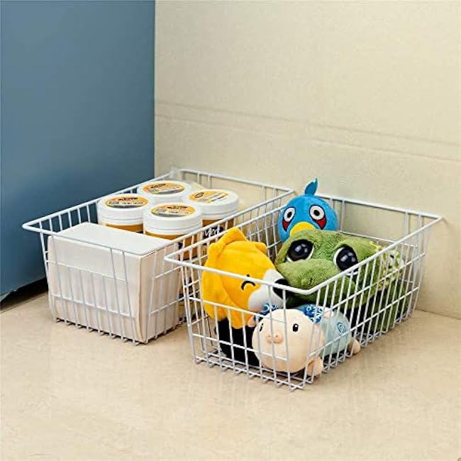 15.2 Metal Wire Baskets for Organizing 6 Pack, Household Pantry Storage Freezer Organizer Bins with Handles, Freezer Baskets for Upright Freezer, Refrigerators, Kitchen Cabinets, White