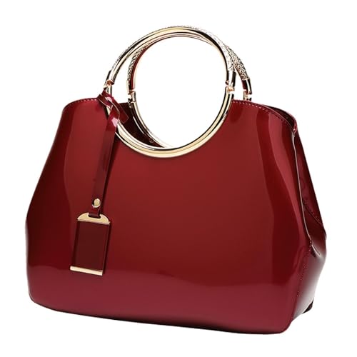 Image of VELURA SYDL Glossy Patent Leather Handbag Shoulder Bag Portable Soft Gift Women Tote Bag Burgundy|1 Women Handbag|Clothing, Shoes & Accessories