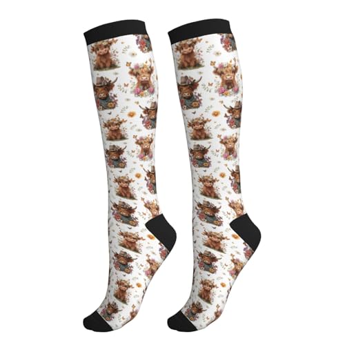 thmnj Western Cow Compression Socks for Women Knee High Support Circulation Stockings for Athletic Running Cycling Flying