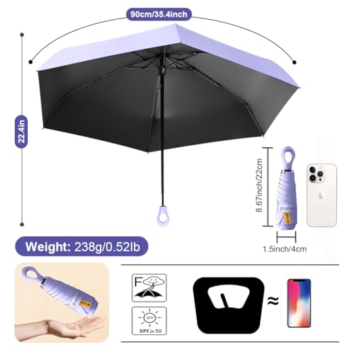 Image of PALAY Mini Sun Umbrella UPF 50+ Sun Protective Sun Umbrella with Black Liner 6 Strong Ribs Design Fashion Outdoor Folding Umbrella Travel
