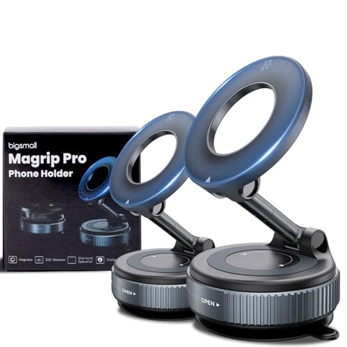 Image of Bigsmall Pro Magnetic Car Phone Holder, 360 Rotation, Adjustable Arm, Strong Suction, Android, iPhone and Laptop Compatible | Universal Mobile Holder | 6-Month Warranty (Black, Pack of 2)