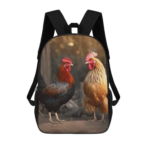 Rooster And Chicken Backpack - Durable 600D Polyester, 17 Inch Backpack with Ergonomic Adjustable Straps, Lightweight Travel Bag for Men & Women