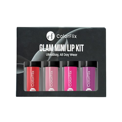 ColorFlix Glam Mini Lip Kit – Set of 4 UltraStay Long Lasting Lipsticks, Matte & Creamy Texture, Smudge-Proof, Travel-Friendly Lip Shades, Perfect for Party Look & Gifting (2ml Each)