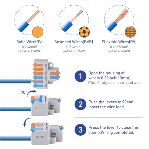 Image of Serplex 20PCS Lever-Nut Wire Connectors 2 in to 6 Out Quick Wiring Cable Connector for AWG 28-12 Compact Electrical Versatile for Hard Flexible Flame Retardant