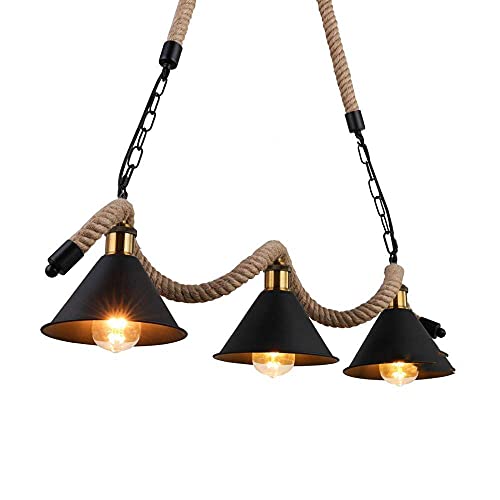 Lampe suspendue salle a manger retro noire 3 lumieres en fer style industriel