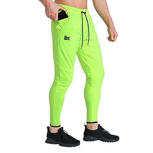 Brokig Mens Lightweight Gym Jogger Pants,Men's Workout Sweatpants With Zip Pocket (Large, Neon Green) #TOP30