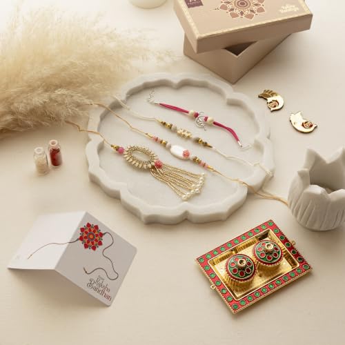 Image of Premium Handmade Designer Rakhi Set for Brother and Bhabhi Adjustable Couple Rakhi with Roli Chawal & Nariyal