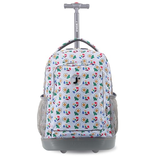 Image of J World Sunny Rolling Backpack for Kids. Roller Bag With Wheels, Every Daisy