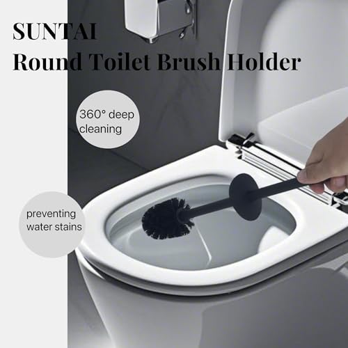 Image of Toilet Brush and Holder,304 Stainless Steel Toilet Brush with Long Brush Handle,Toilet Bowl Brush for Bathroom Cleaning,2 Bristle Heads, Black