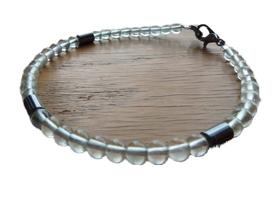 Bracelet fluorite et hématite perles rondes et tubes pierres naturelles unisexe