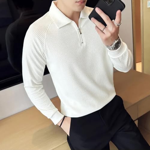 Image of madfrog Men Solid Zip Polo Neck Full Sleeve Polyester Blend Regular & Comfort Fit T-Shirt for Men's