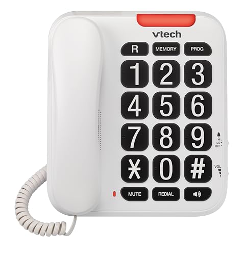 Vtech SA3100 Corded Senior Phone for Elderly with High-Contrast Large Buttons Multilingual Talking Digits Visual Ringer Speed Dial Speakerphone No AC Power Earpiece and Speakerphone Volume Control