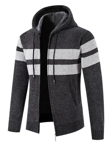 Image of Kinkia Men's Zip Up Hoodies Casual Long Sleeve Full Zipper Sherpa Fleece Lined Knit Cardigan Sweater Jacket with Pockets