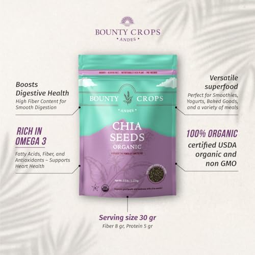 Bounty Crops Organic Chia Seeds (2.5 lb, 40 oz), High in Omega-3, Fiber, and Antioxidants, Non-GMO, Gluten-Free, 38 Servings, Kosher certified - Thumbnail 4