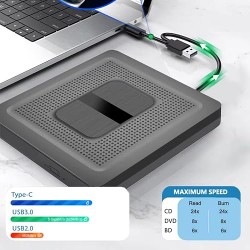 Steowsey Bluray - Unidad externa 2 en 1 USB 3.0 tipo C, portátil, CD, DVD, BD, grabador, reproductor óptico, para PC y portátil - imagen 3