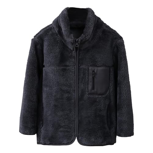 Baby Boys Girls Fleece Jacket Zipper Long Sleeve Stand Collar Thick Coat Winter Windproof Outwear with Pocket