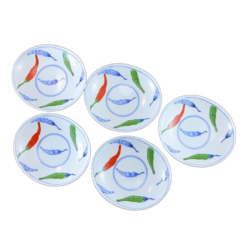 小皿 美濃焼 唐辛子3.5寸楕円深皿(5枚セット) 醤油皿 取皿 唐辛子柄 和柄 古典柄|和食器 陶器 三階菱