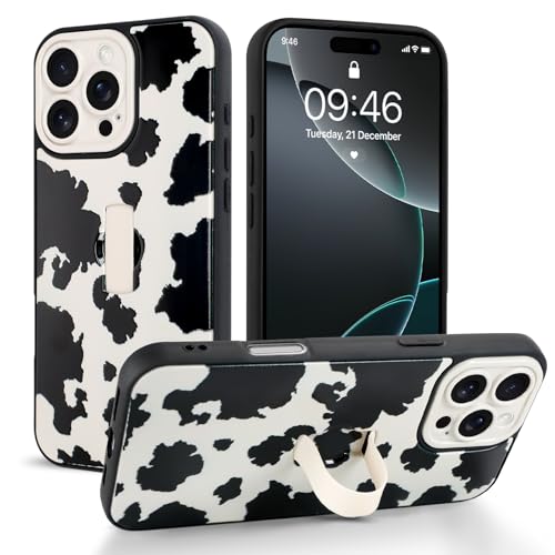 Jefonha Cute for iPhone 16 Pro Max Case with Strap Stand, Milk Cow