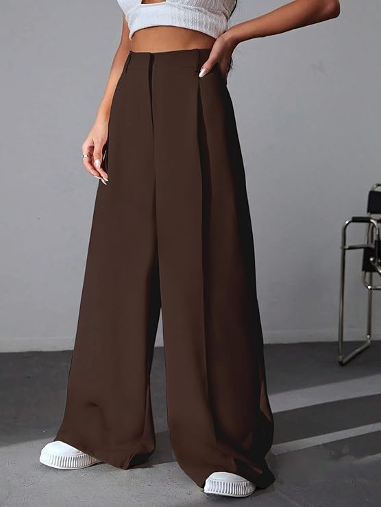 Image of GRECIILOOKS Women High Rise High Waist Trousers Flared Korean Style Formal Pants| Elegant Workwear for Office, College & Events (Available in Plus Size)