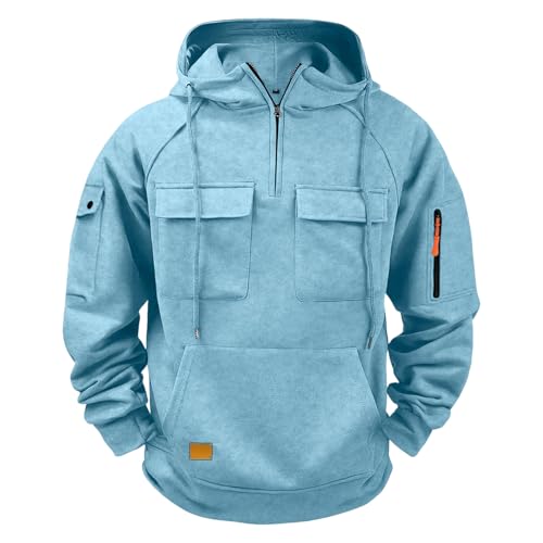 Quarter Zip Pullover Hoodies for Men Plus Size Weighted Work Tactical Hoodie Fleece Hooded Sweatshirt Multi Pockets4