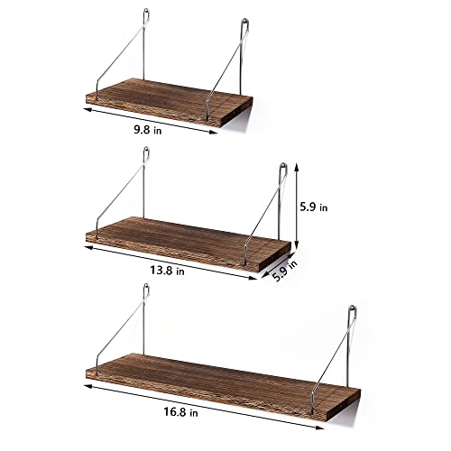 Mitime Floating Shelves Set Of 3 Rustic Solid Wood Floating Shelf Wall Storage Shelves For Living Room, Bedroom, Bathroom, Kitchen Laundry, Office (Retro Color L+M+S) #TOP2