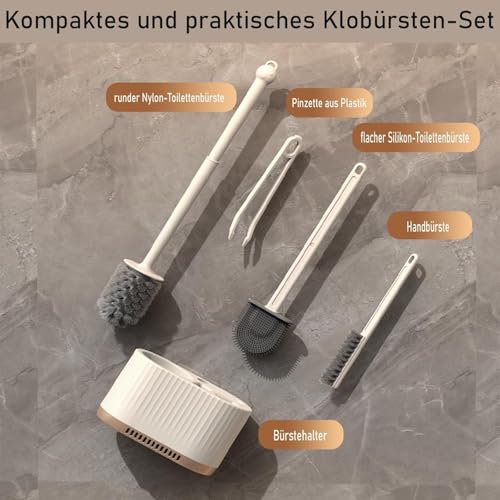 Image of 4 In 1 Toilet Cleaning Brush And Holder Set For Bathroom, Soft Silicone Bristle Toilet Brush, Removable Water Drawer, Ergonomic Long-Handled Toilet Brush (4 In 1 Brush), White