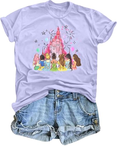 Magical Shirts for Women: Princess Shirt Magic Kingdom T Shirt Funny Family Vacation Tee Casual Holiday Tee Tops Purple