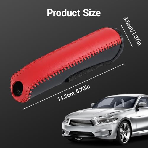Image of STHIRA Universal Car Handbrake Cover Leather Hand Sewn Brake Lever Protective Elastic Fit for Most Vehicles