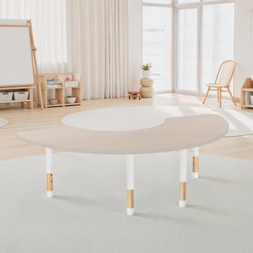 Image of 36 inch x 72 inch Half Moon Kids Classroom Table with Adjustable Chunky Wood Legs