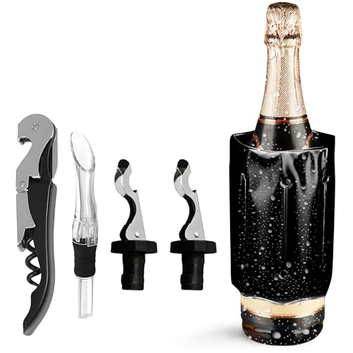 Enfriador de Botellas de Vino y Champagne (Negro, Ajustable)