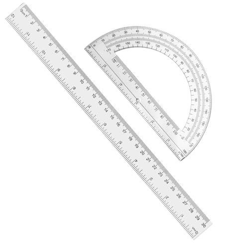 2 packs 12 inch plastic ruler and 6 inch plastic protractor set clear math geometry set classroom set angle detector school supplies classroom ruler home office drawings transparent
