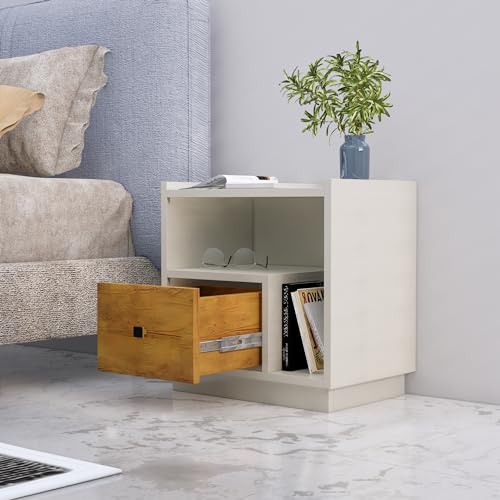 Image of Bniture Bed Side Table for Bedroom 1-Drawer, Bookcase Nightstand Side End Table for Bedside Table, Small Side Table, Side Table for Bedroom, with Metal Legs (Frosty White & Giant Wood)