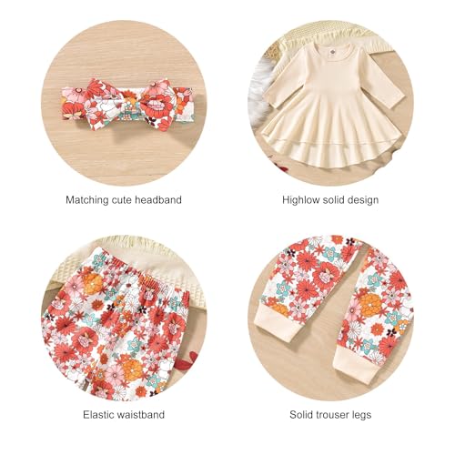 Image of Fioukiay Fall Winter 8t Toddler Girl Clothes Little Girl Ruffle Yellow Flare Dress Top Legging Pants Set Girls Clothing Outfits