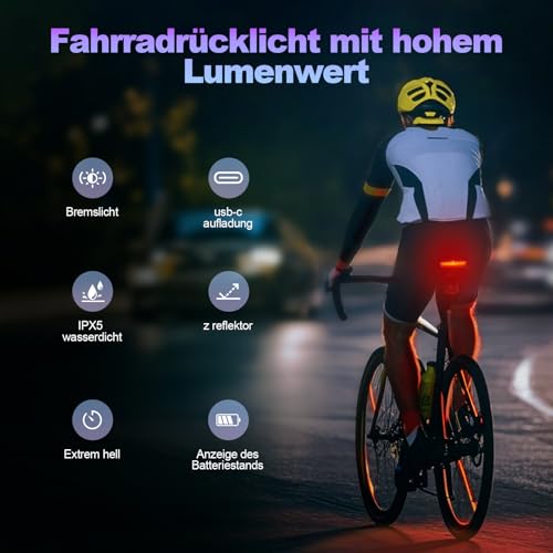 LINGHUANG Rücklicht Fahrrad LED USB-C Aufladbar Akku für Gepäckträger – Ansicht 2