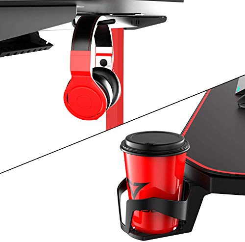 VIT 55 Inch Ergonomic Gaming Desk, T-Shaped Office PC Computer Desk with Full Desk Mouse Pad, Gamer Tables Pro with USB Gaming Handle Rack, Stand Cup Holder&Headphone Hook (55 inch, Red) - Thumbnail 3